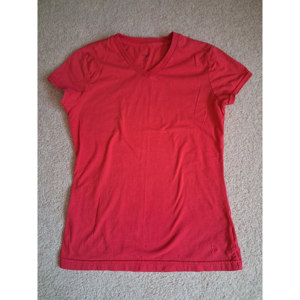 Danskin Now Red V-Neck Short Sleeve Jersey T-Shirt M 8/10 Cotton Blend